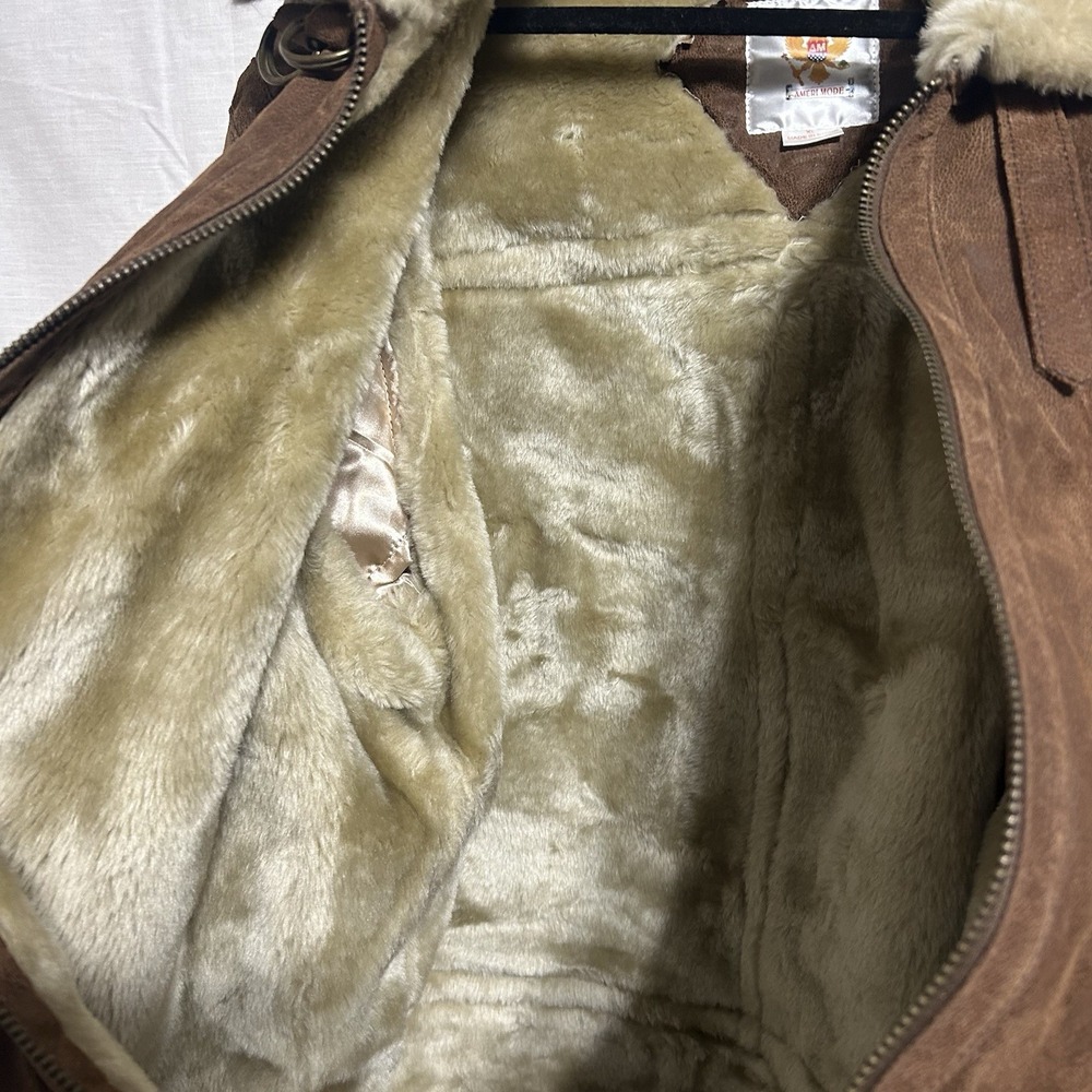 Ameri Mode Womens Leather Jacket Brown Faux Fur L… - image 5